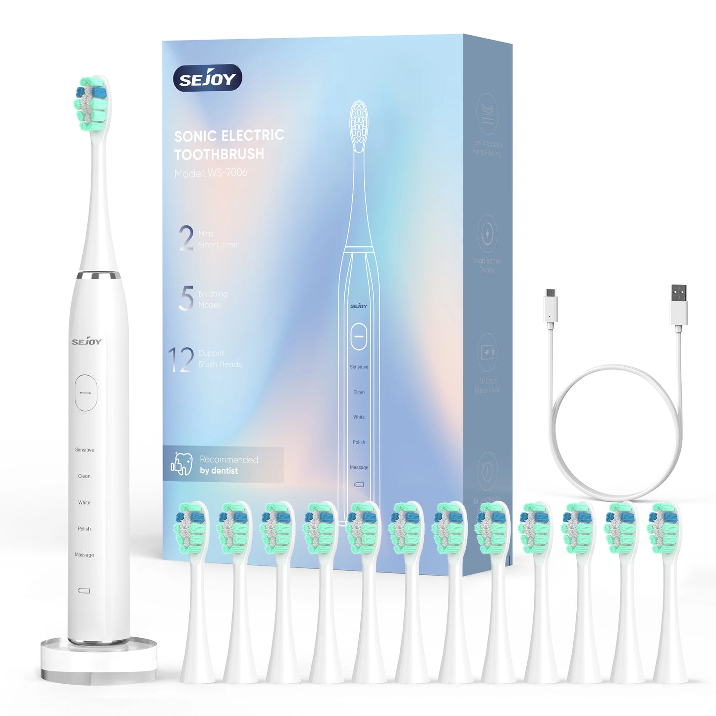 Smart Sonic Electric Toothbrush Rechargeable With 5 Modes