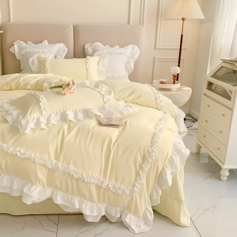 Elegant Ruffled Lace Bedding Set. Luxury Princess Style