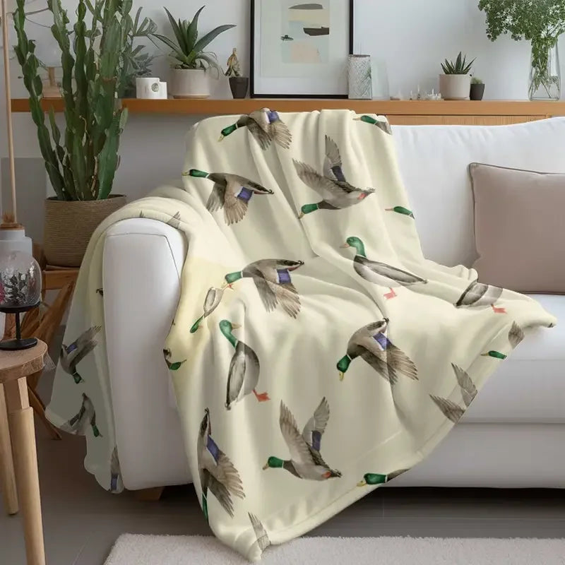 Mallard Duck Print Flannel Blanket – Warm Cozy Throw for Bed, Couch & Home