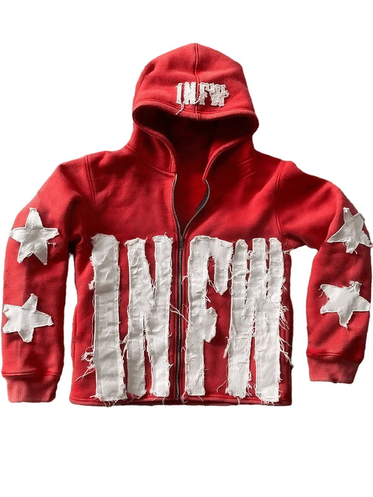 Y2K Zip Up Hoodie for Women Letter Print Star Graphic INFW Hooded Sweatshirt Jacket