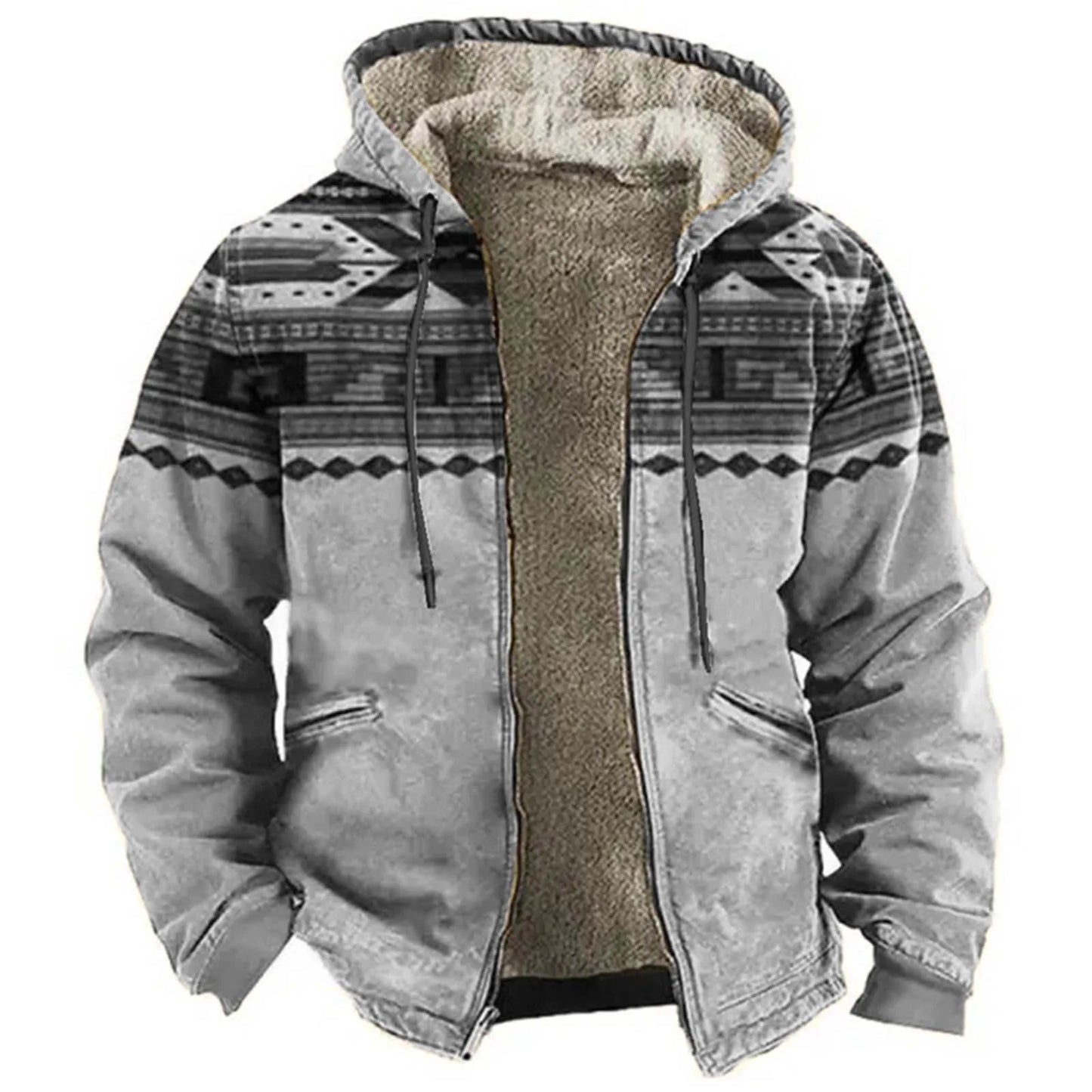 Men’s Sherpa Hooded Aztec Jacket. Warm Western Style Outdoor Coat