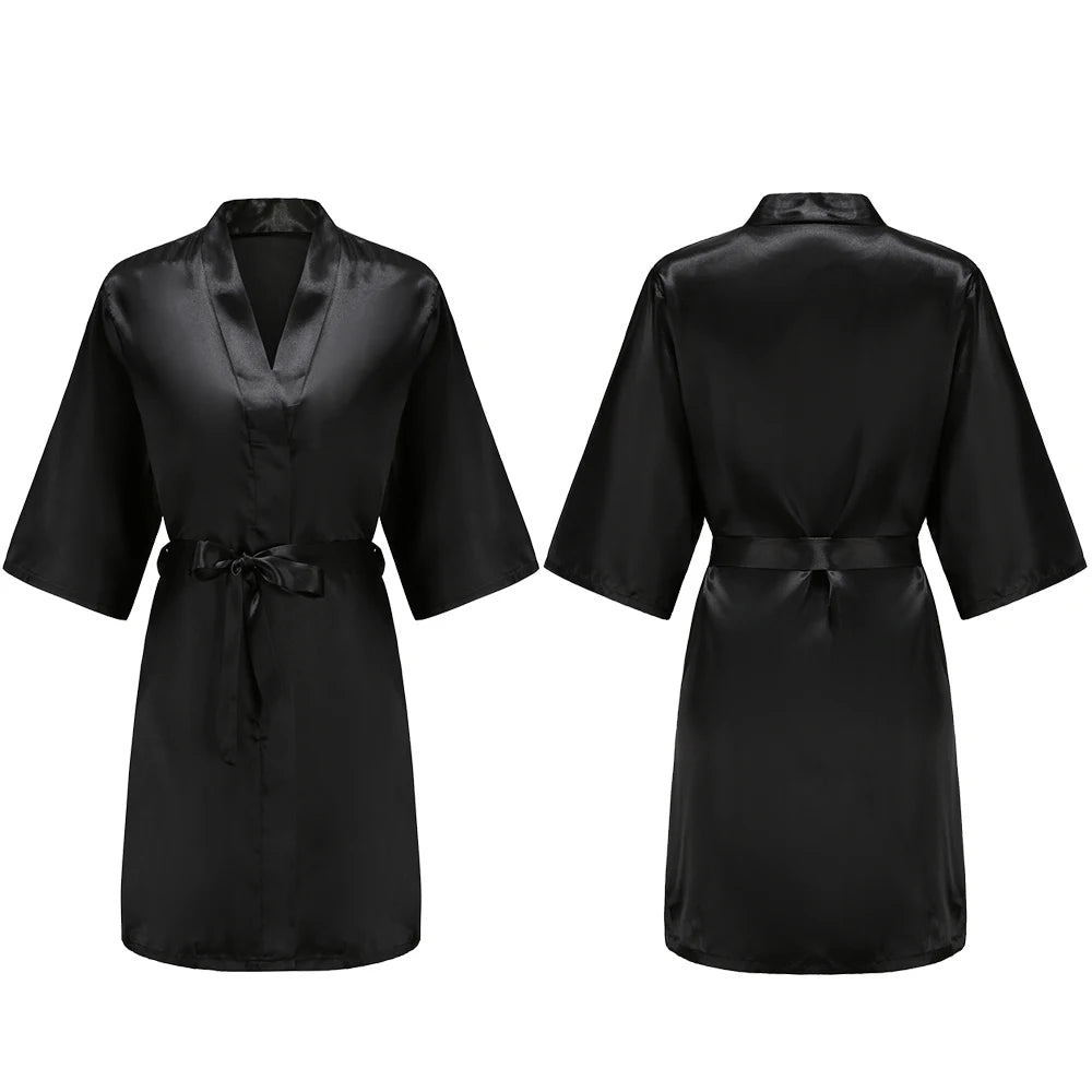 Women's Satin Pajama Set. Short Sleeve Robe & Shorts Loungewear
