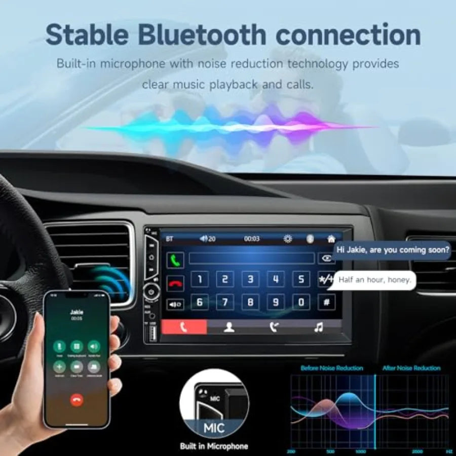 Double DIN Touchscreen Car Stereo . Apple CarPlay, Android Auto, Bluetooth & Multimedia Receiver