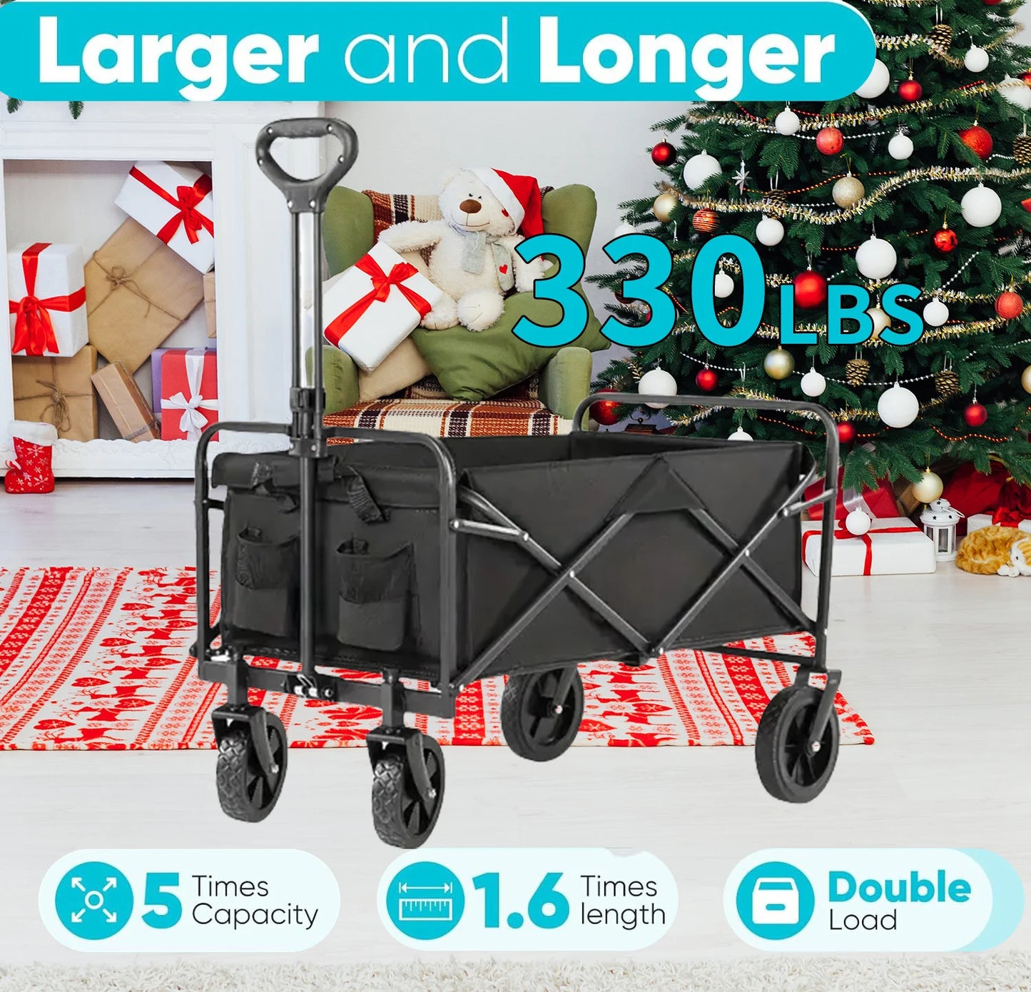 360 lb Heavy-Duty Folding Utility Wagon with Large Wheels