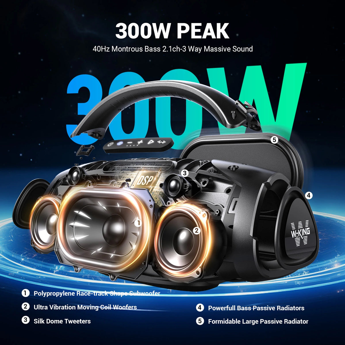 W-KING D20 Portable Bluetooth Speaker – 200W Peak Waterproof Outdoor Speaker