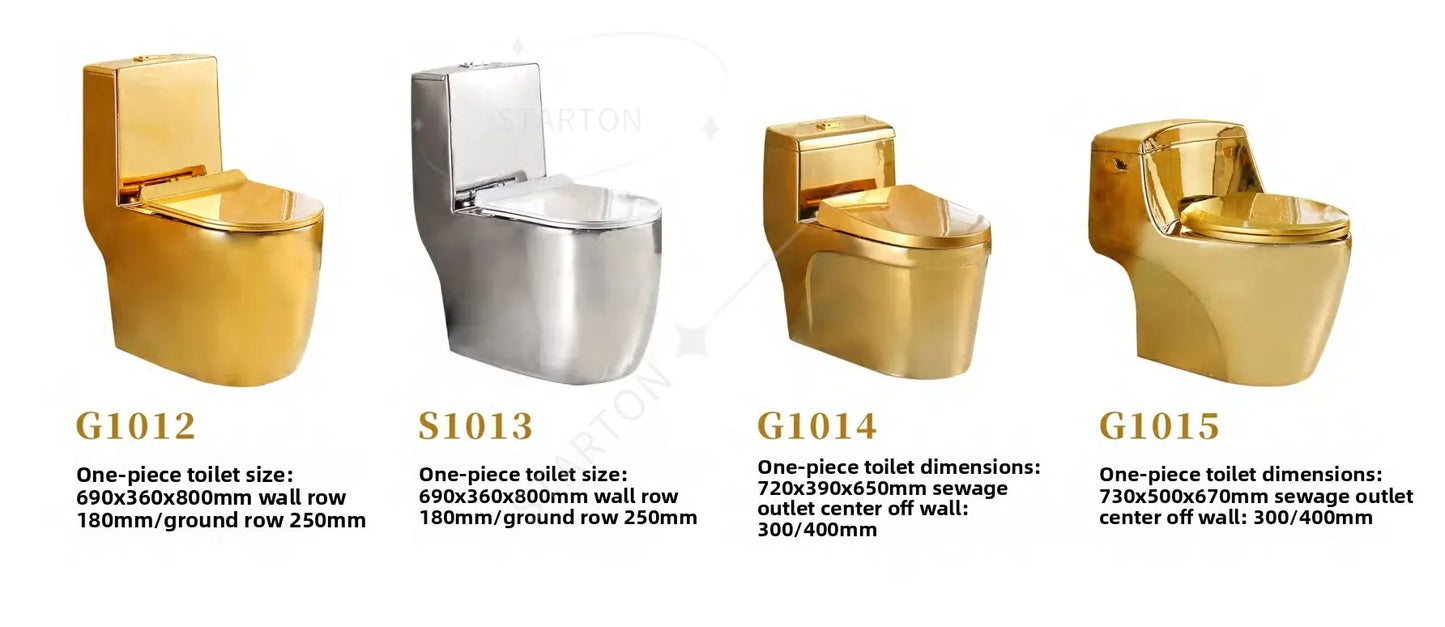 Luxury Gold Electroplated One-Piece Ceramic Toilet . Modern Designer Bathroom Fixture