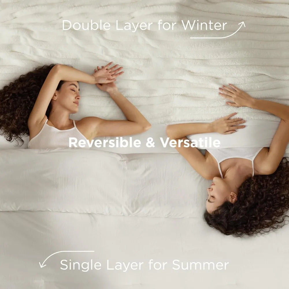 Gentlesoft 2-in-1 Queen Comforter Set and Detachable Fluffy Blanket, Cream White Bedding Set for All Season Use, SnapTec