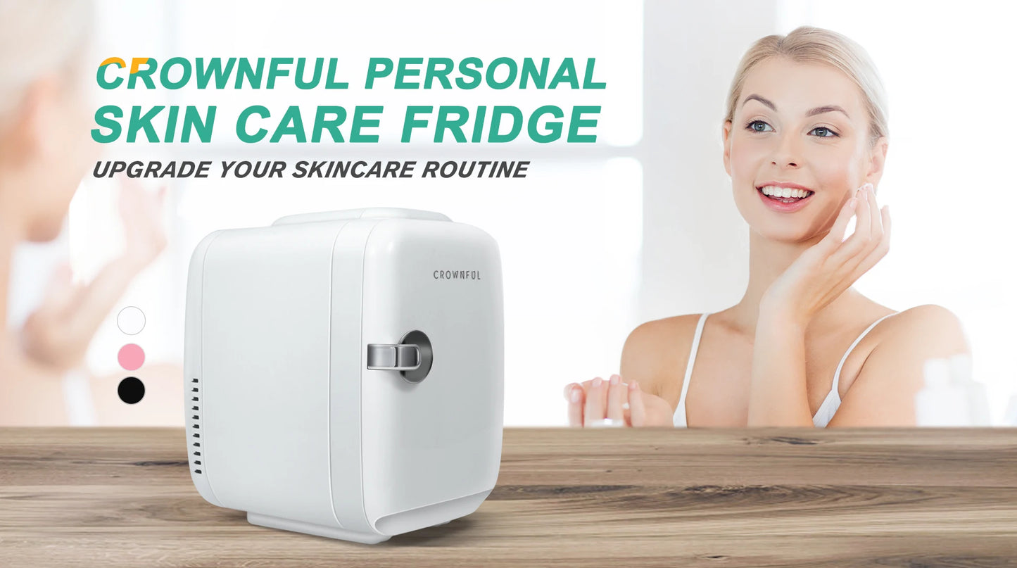 CROWNFUL 4L Mini Fridge – Portable Personal Refrigerator & Warmer for Skincare, Cosmetics, Beverages, Snacks, Office, Bedroom & Travel
