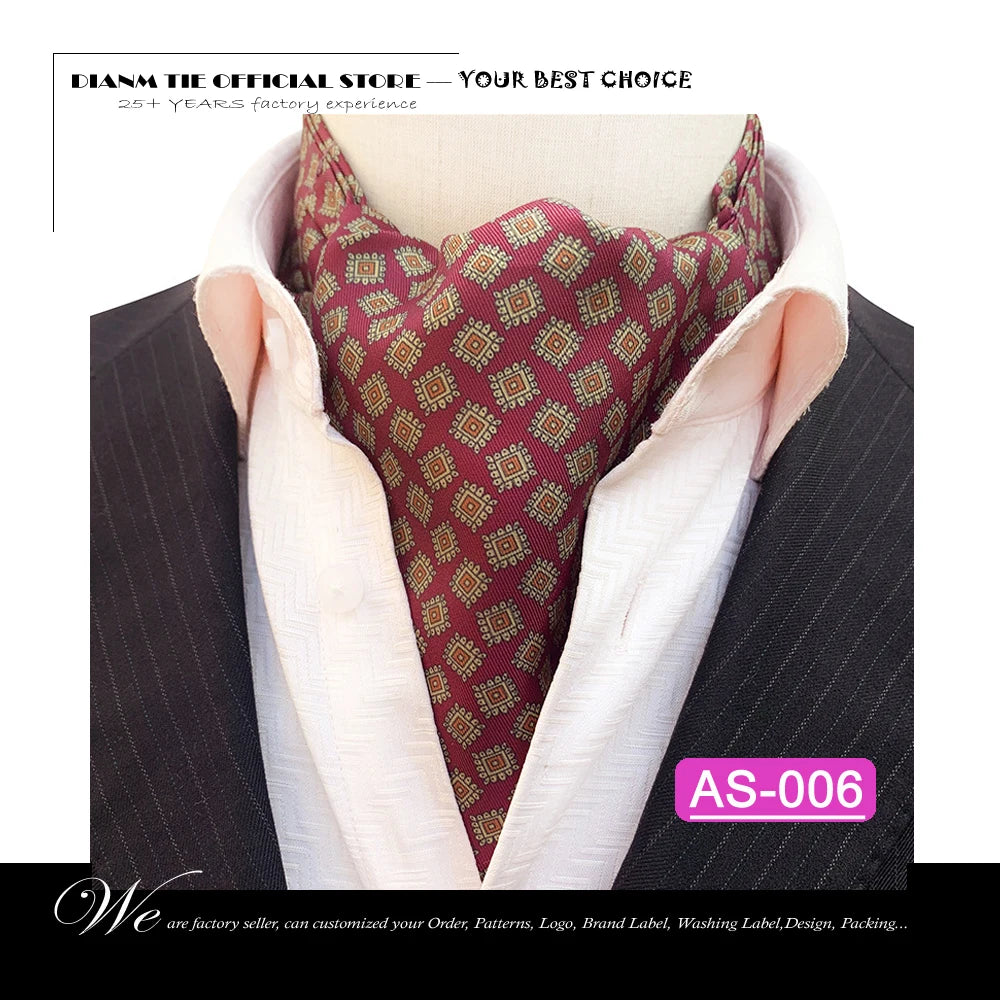 Luxury Men’s Ascot Tie & Pocket Square Set for Weddings, Business & Formal Wear