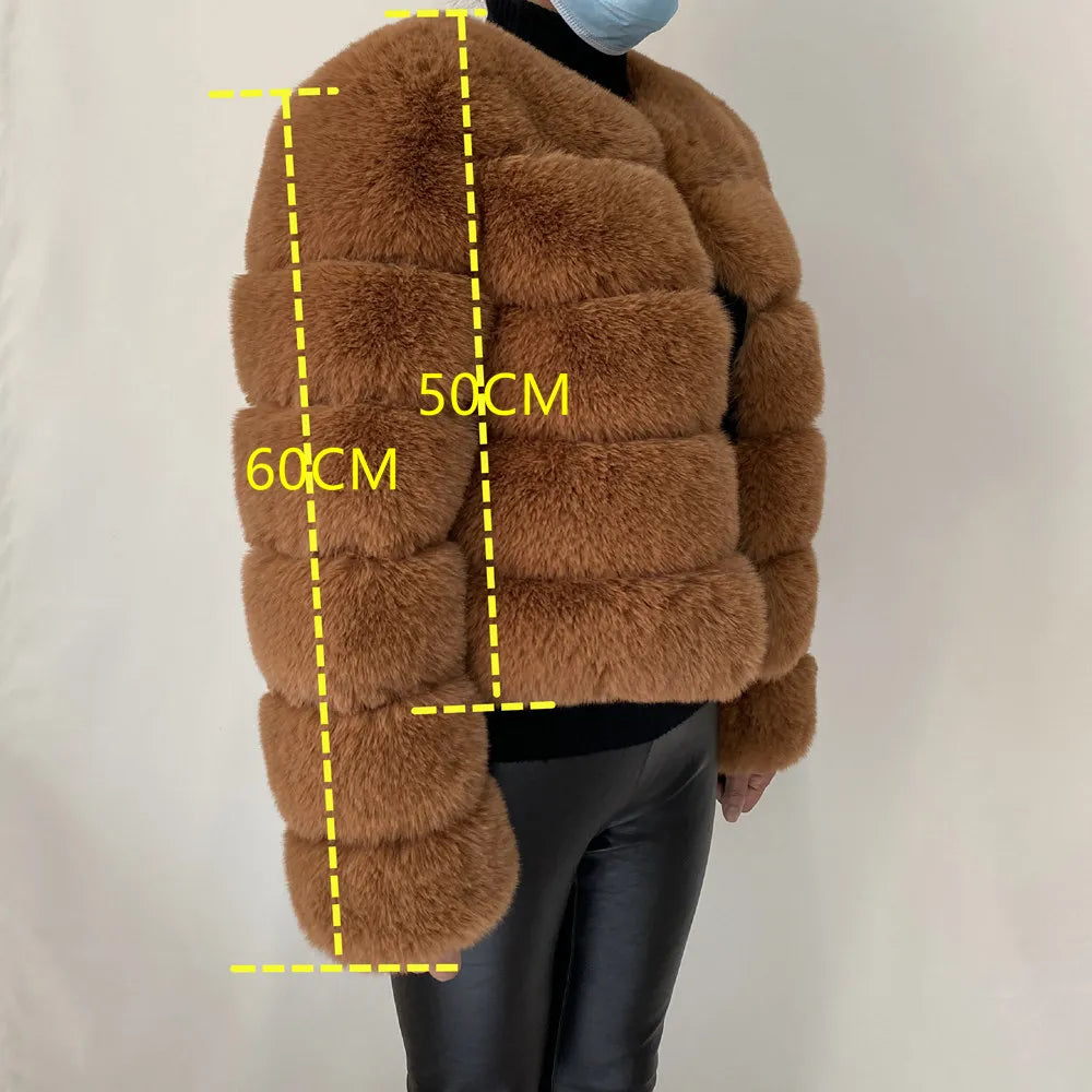 Women's Faux Fur Jacket . Plush Cropped Winter Coat with High Collar