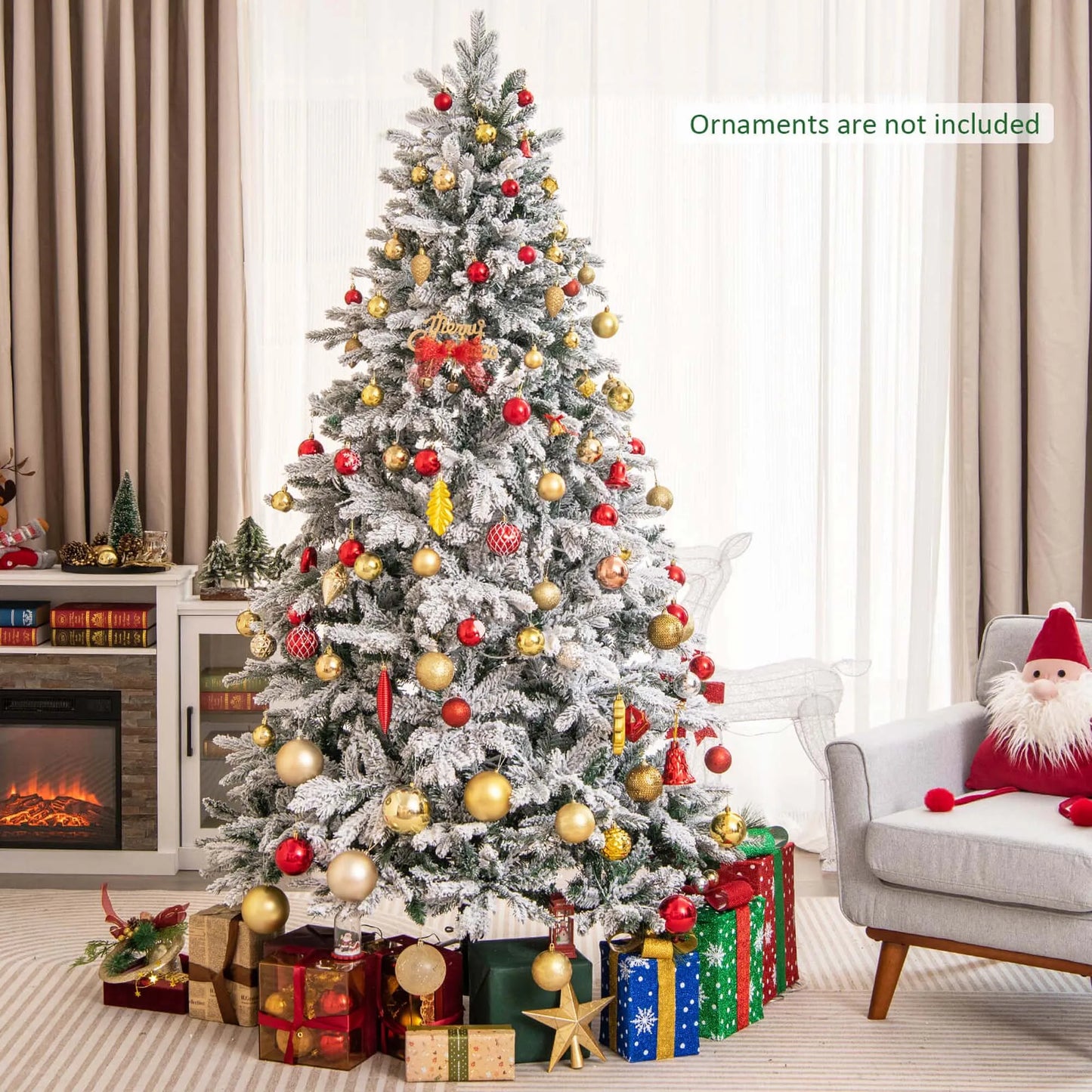 4.5FT–7FT Flocked Artificial Christmas Tree .Premium Snow-Flocked Holiday Tree with Metal Stand