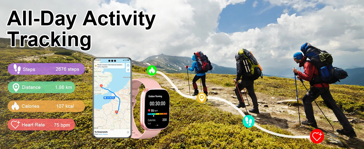 IP68 Waterproof Smart Watch with Bluetooth Calling & Fitness Tracking