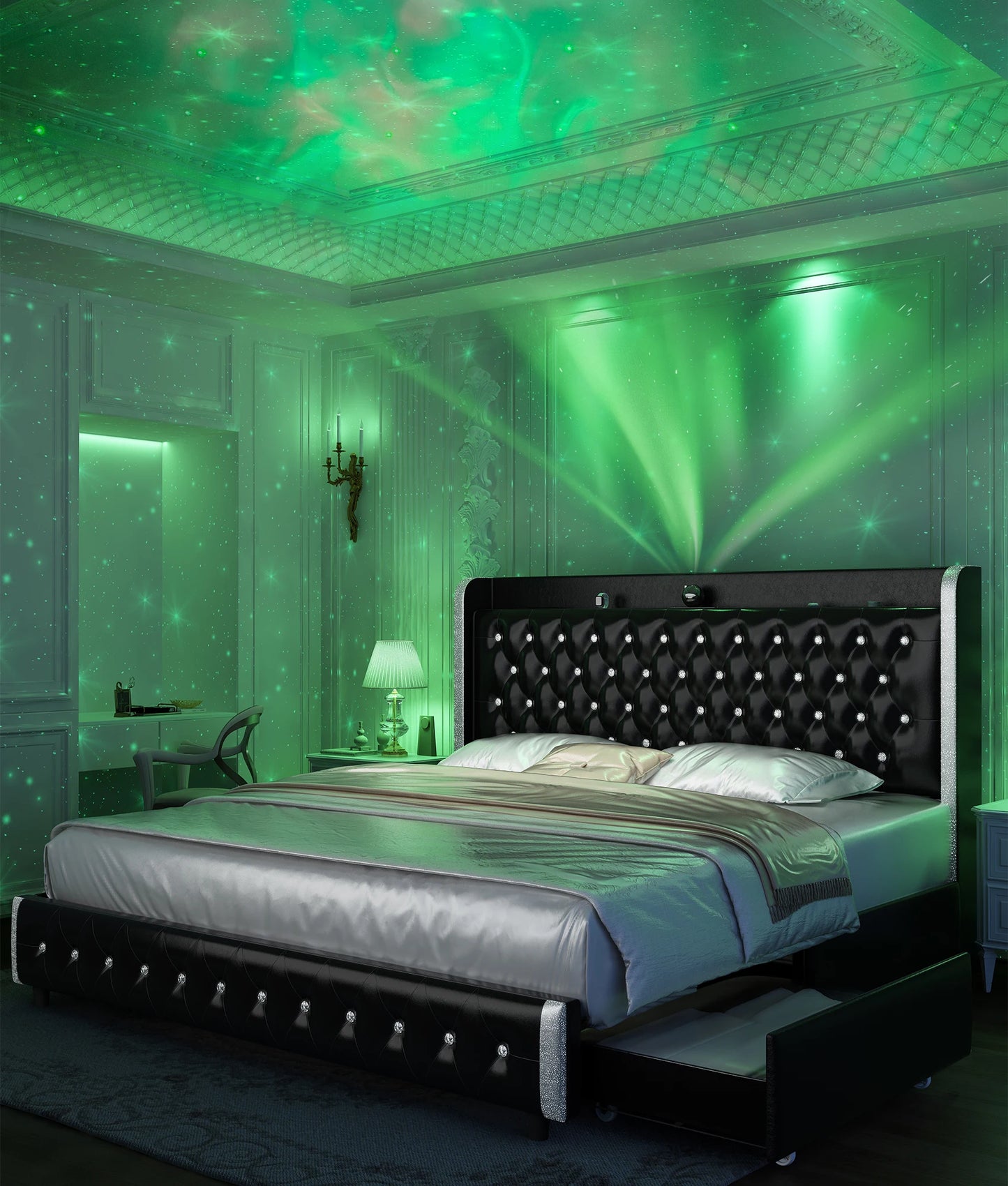 Queen LED Bed Frame with Galaxy Projector & Bluetooth Speaker