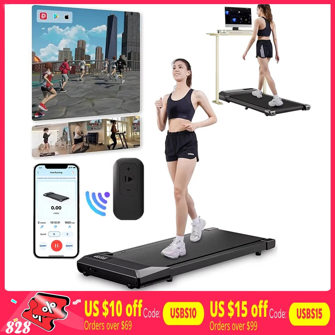350lbs Treadmill for Home 2.5HP Treadmills Walking Pad LCD Digital Data Display 2in1 Walking Running Fitness Exercise Machine