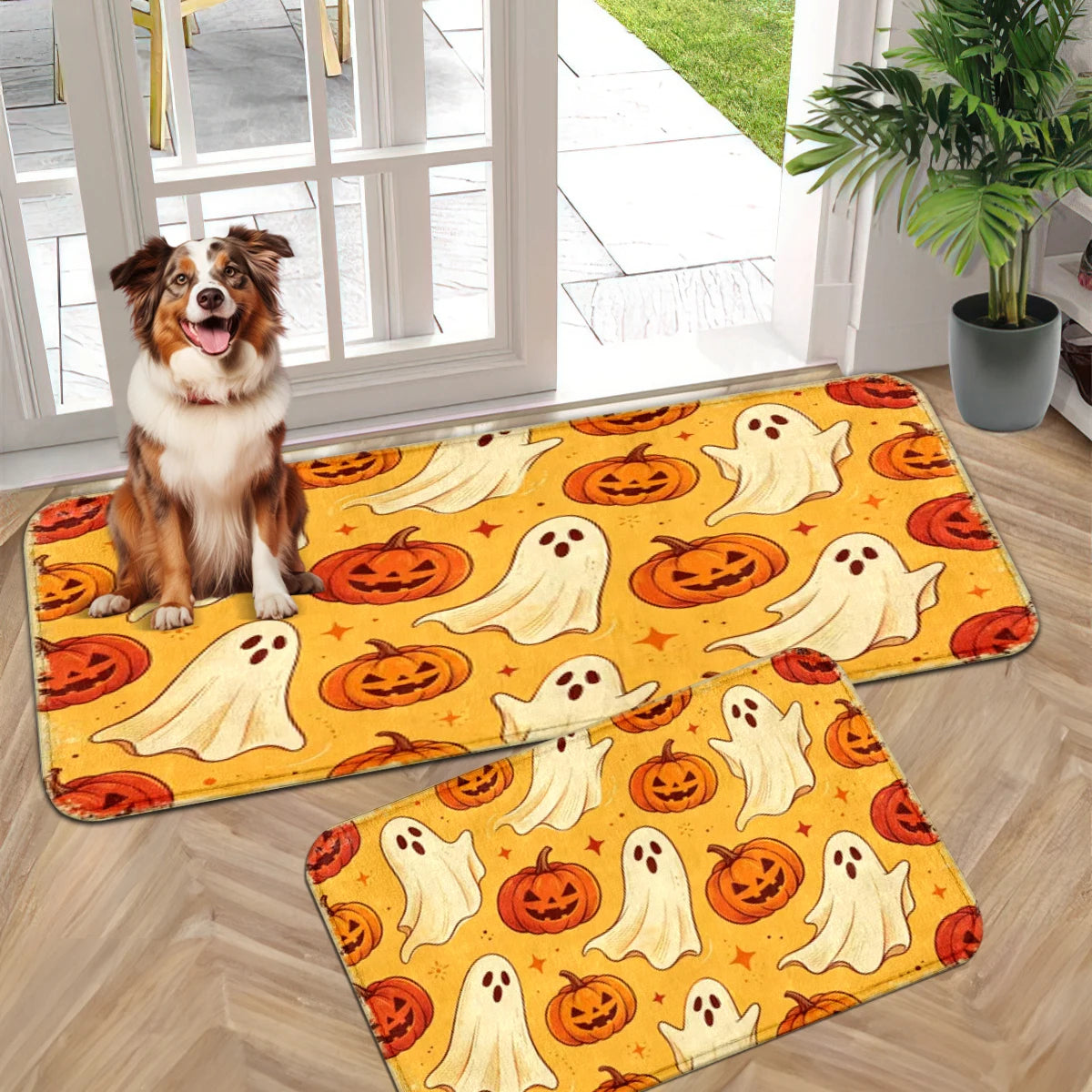 Christmas Halloween Cute Cartoon Area Rug, 1.2cm Thick Plush Velvet Foam Floor Mat, Ghost Pumpkin Snowman Xmas Print Decor Doormat, Washable Soft Cushioned Carpet for Bedroom Kitchen Entryway Living Room Multi Style Holiday I