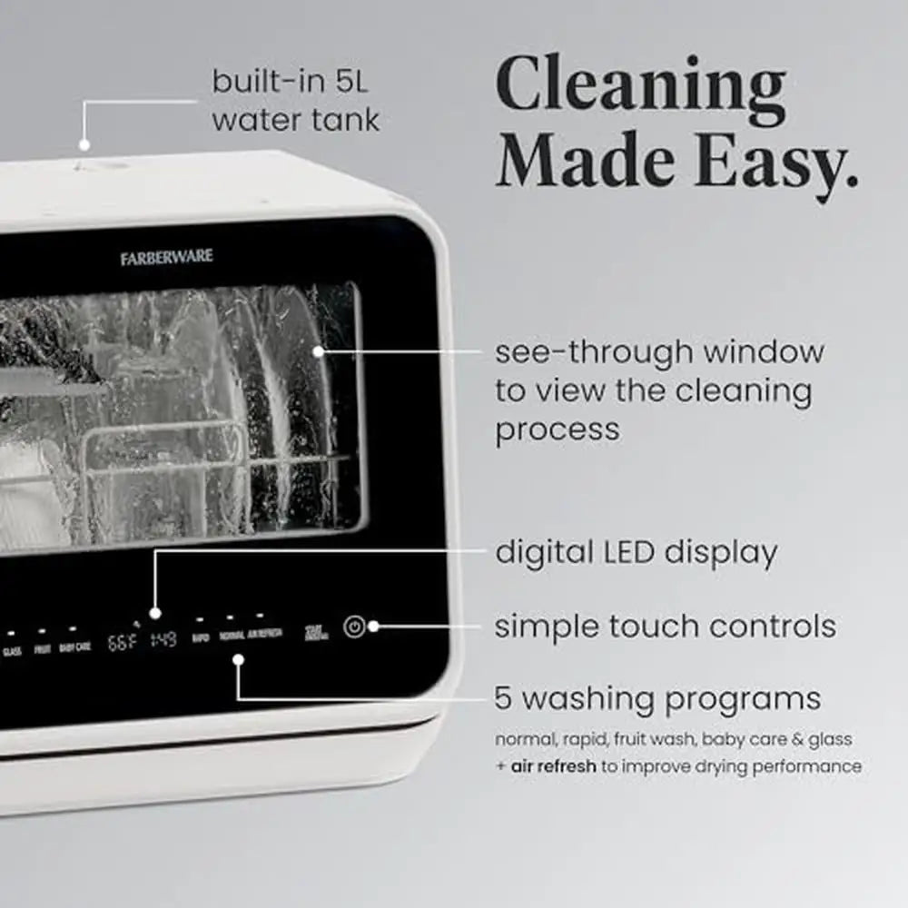 Portable Countertop Dishwasher 5L Water Tank 5-Program Home RV Apartment Washing Glass Baby