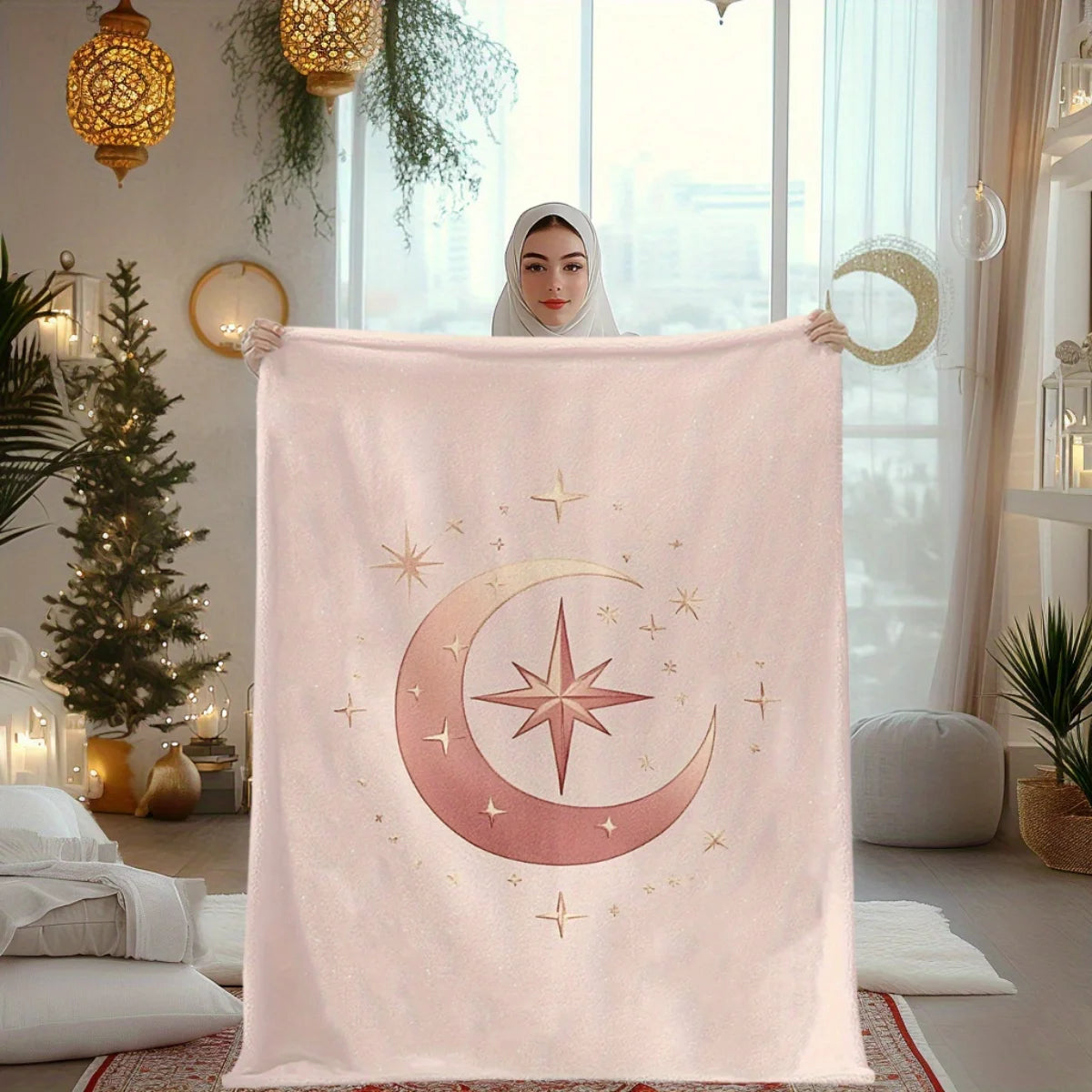 Ramadan Moon & Star Cozy Flannel Throw Blanket