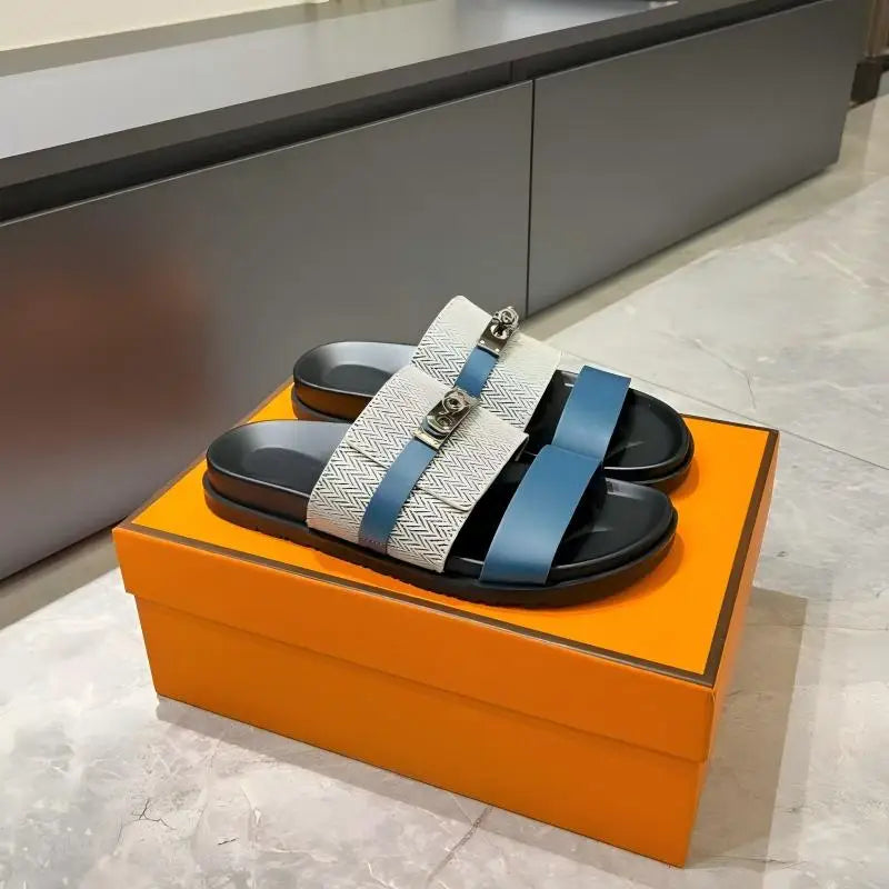 Luxury Women’s Leather Buckle Slide Sandals