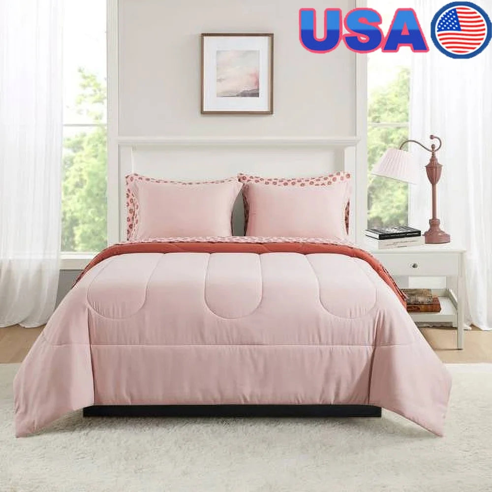 7 Piece Reversible Bed in a Bag Comforter Set with Sheets Hypoallergenic Soft Polyester Kids Teens Adults Storage Bag