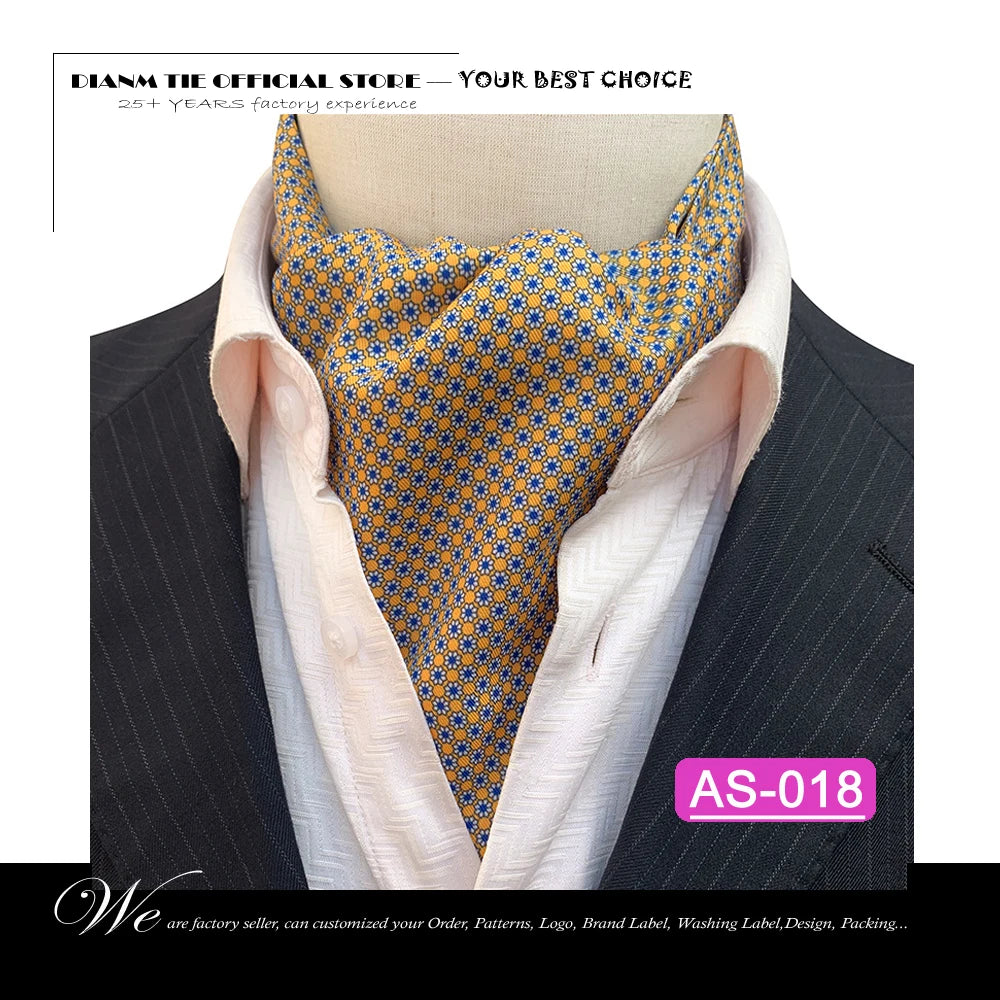 Luxury Men’s Ascot Tie & Pocket Square Set for Weddings, Business & Formal Wear