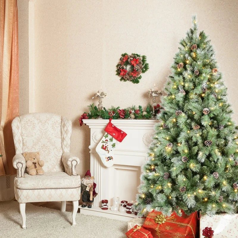 7FT Premium Artificial Christmas Tree with 1,348 Tips & 82 Pine Cones ,Realistic Holiday Décor