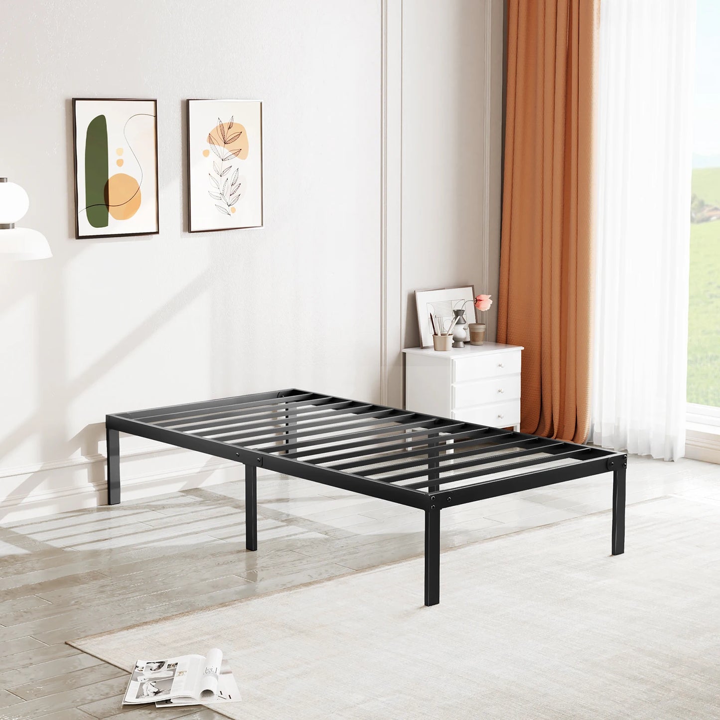 Heavy Duty Metal Platform Bed Frame with Storage Space