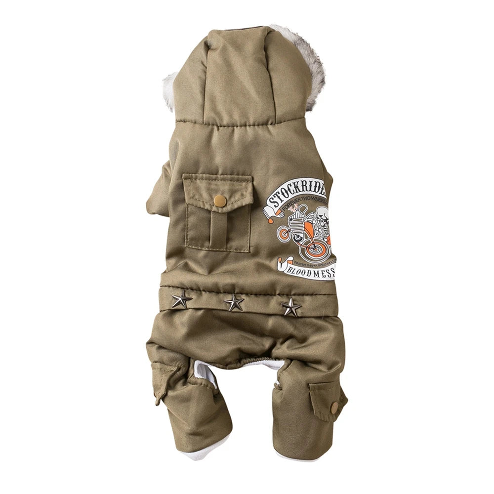 Luxury Hooded Winter Dog Snowsuit with Four-Leg Warm Protection