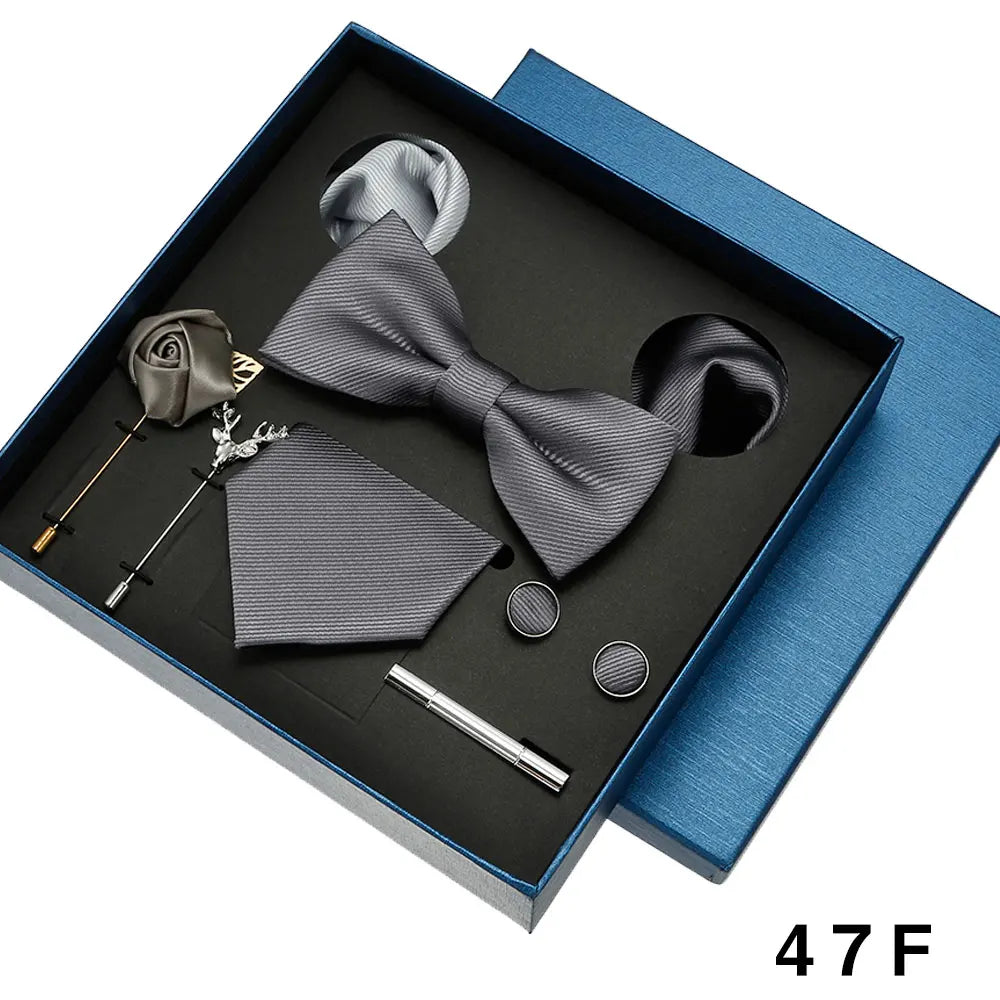 Luxury Men’s Bow Tie Gift Set with Pocket Square, Cufflinks & Lapel Pin