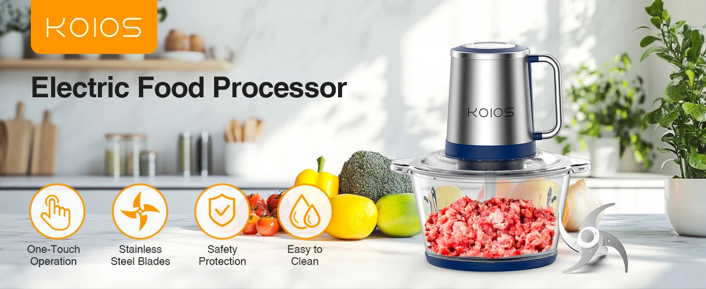 Food Processor & Meat Grinder, 8 Cup Food Processor Mini Electric, 2L 300W Food Chopper for Kitchen