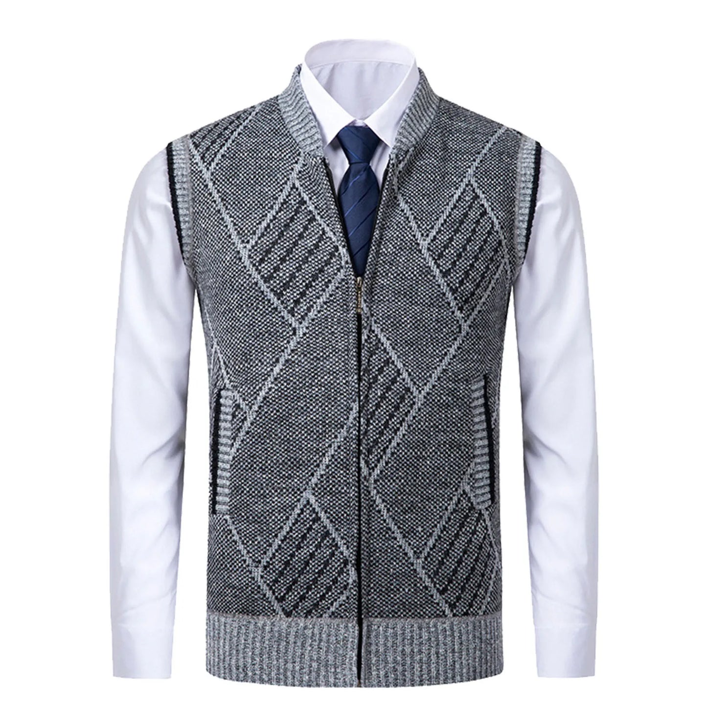 Men’s Business Casual Sweater Vest Thick Velvet Zip Cardigan