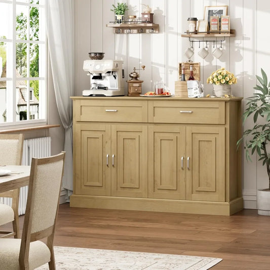 Sideboard Buffet Cabinet with Storage, 55.1" Large Kitchen Storage with 2 Drawers and 4 Doors, Farmhouse Coffee Bar Display Cabi