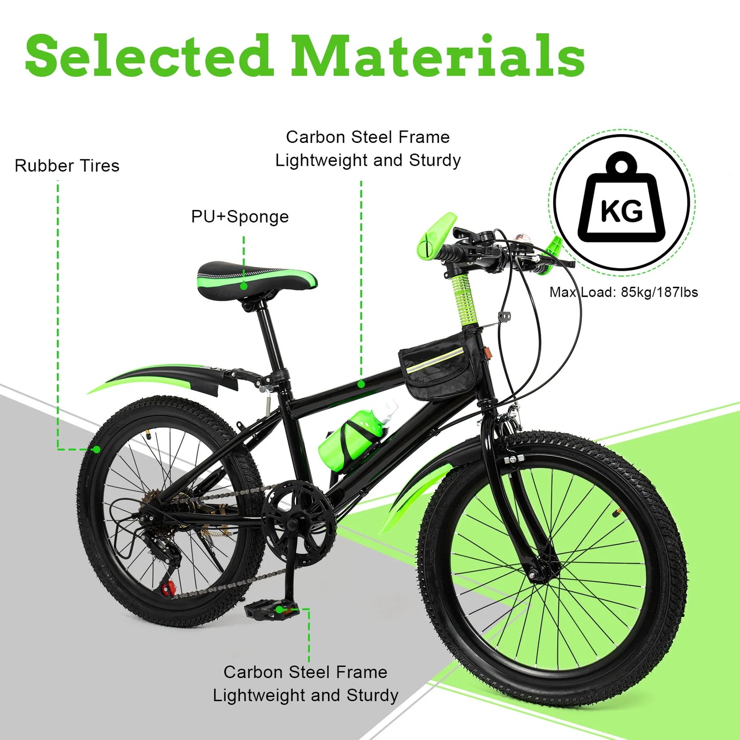 20-Inch 7-Speed Mountain Bike . Kids Bicycle with Adjustable Seat, Front Suspension & Dual Disc Brakes
