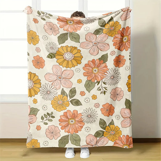 1Pc Custom Name Text Floral Pattern Fleece Blanket Suitable for Living Room Bedroom Dorm Study Coffee Shop Decor Perfect Gift