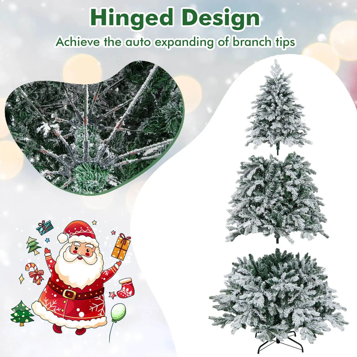 4.5FT–7FT Flocked Artificial Christmas Tree .Premium Snow-Flocked Holiday Tree with Metal Stand