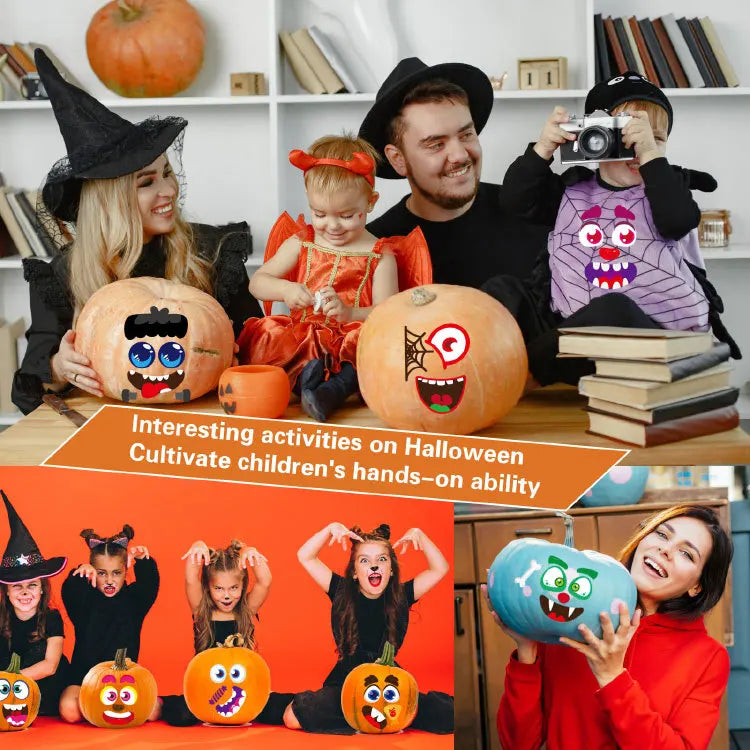 Halloween Pumpkin Emoji Stickers. Cute Jack-O’-Lantern DIY Scrapbook, Planner & Craft Stickers for Kids