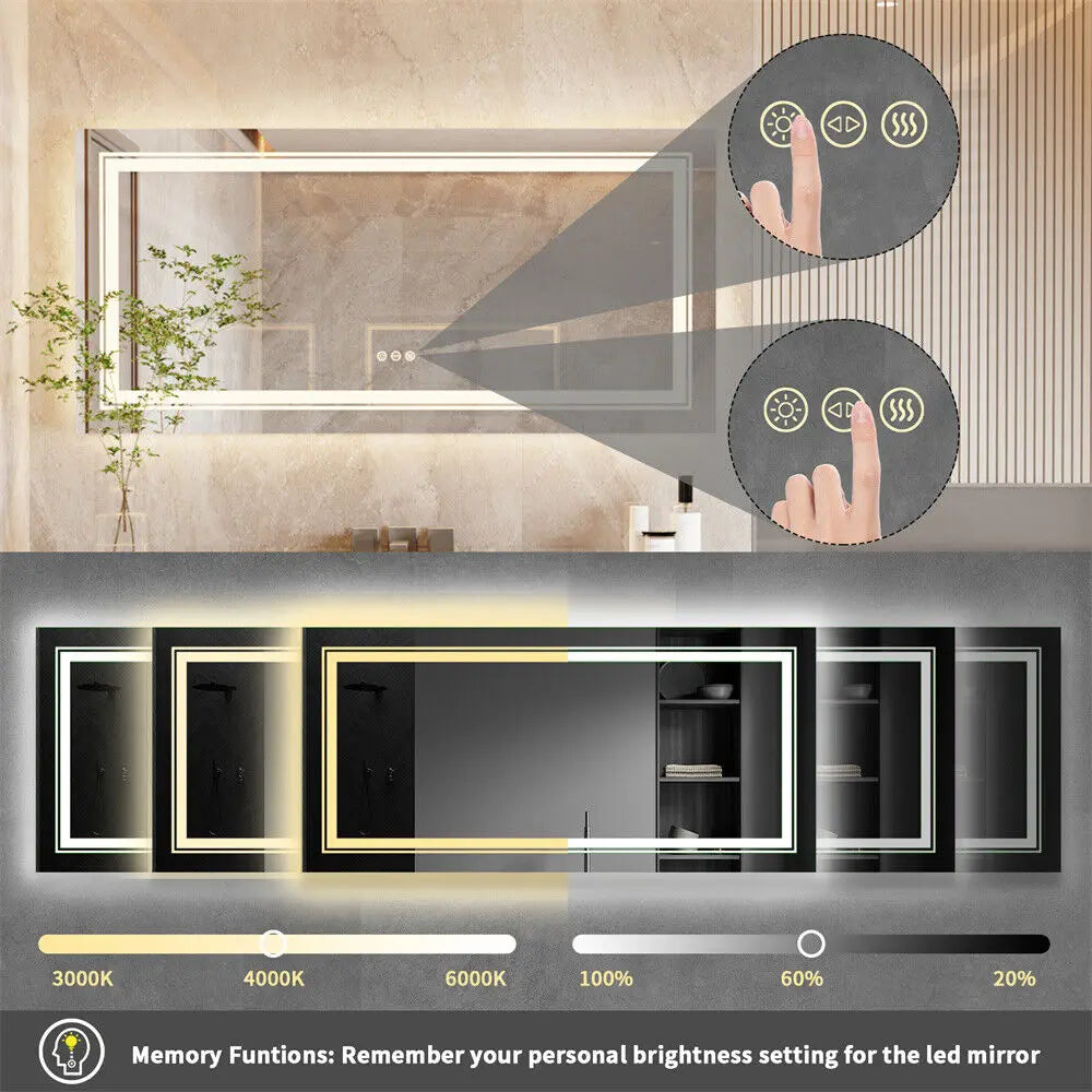 41" Bathroom Lighted LED Mirror Vanity Makeup Anti-fog Touch Switch Wall Mounted