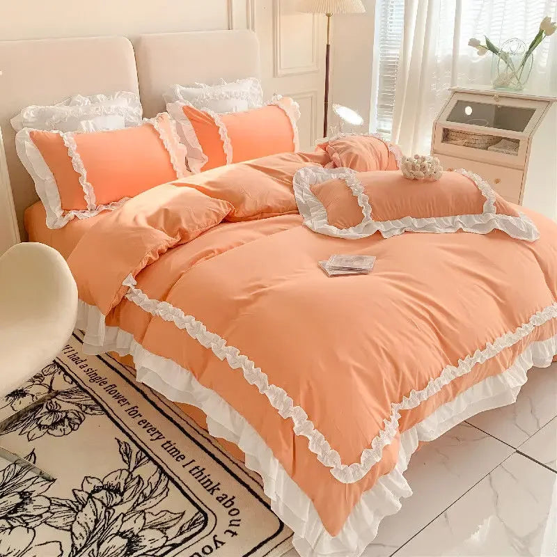 Elegant Ruffled Lace Bedding Set. Luxury Princess Style