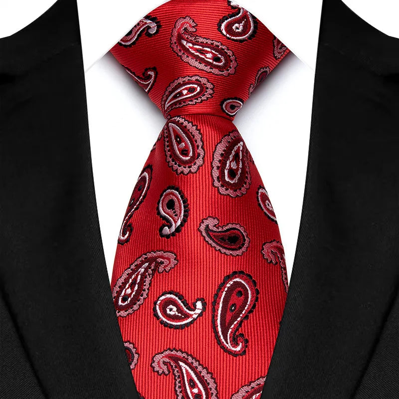 Luxury Red Paisley Men’s Tie. Classic Business and Wedding Necktie
