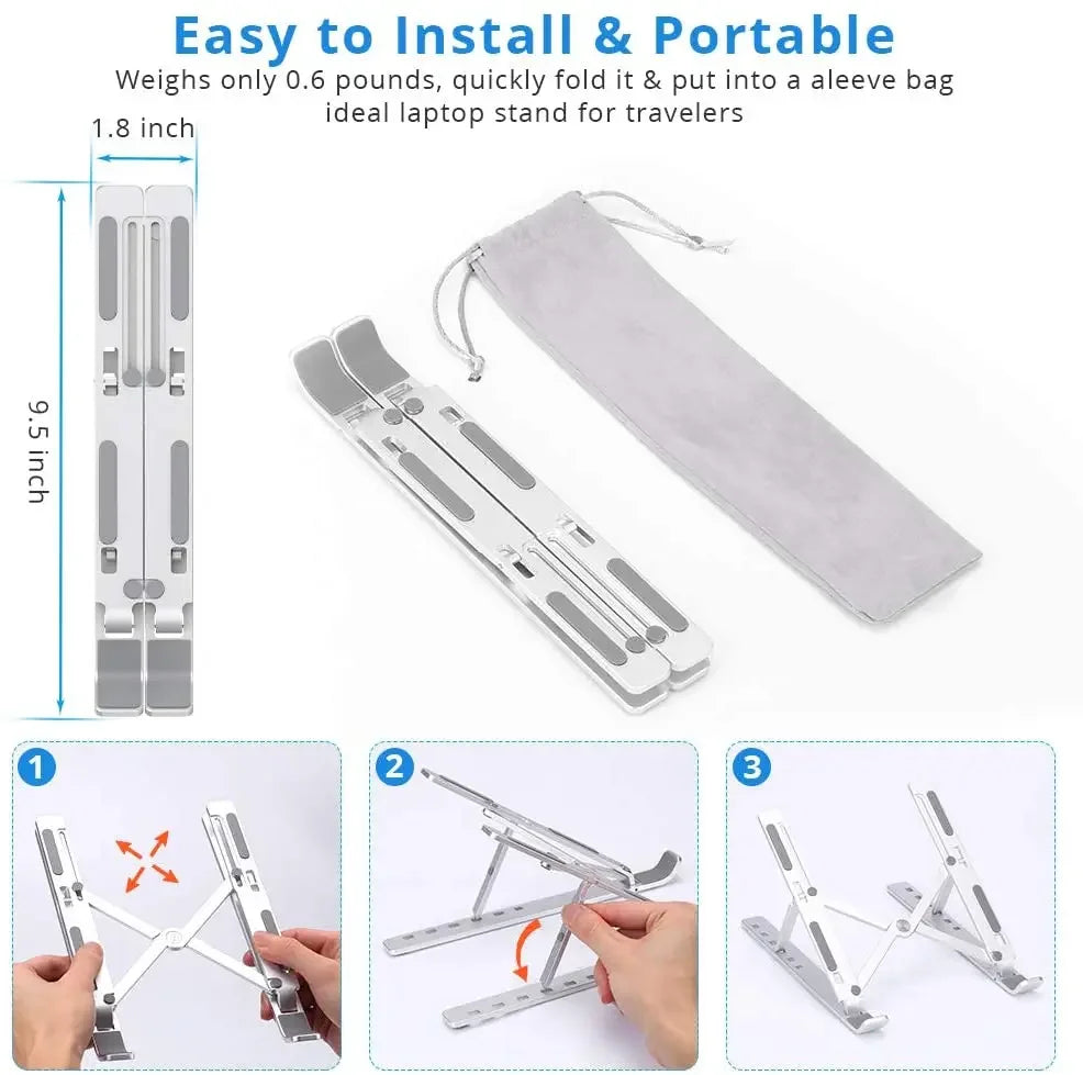 Adjustable Folding Aluminum Laptop Stand . Portable Desk Support