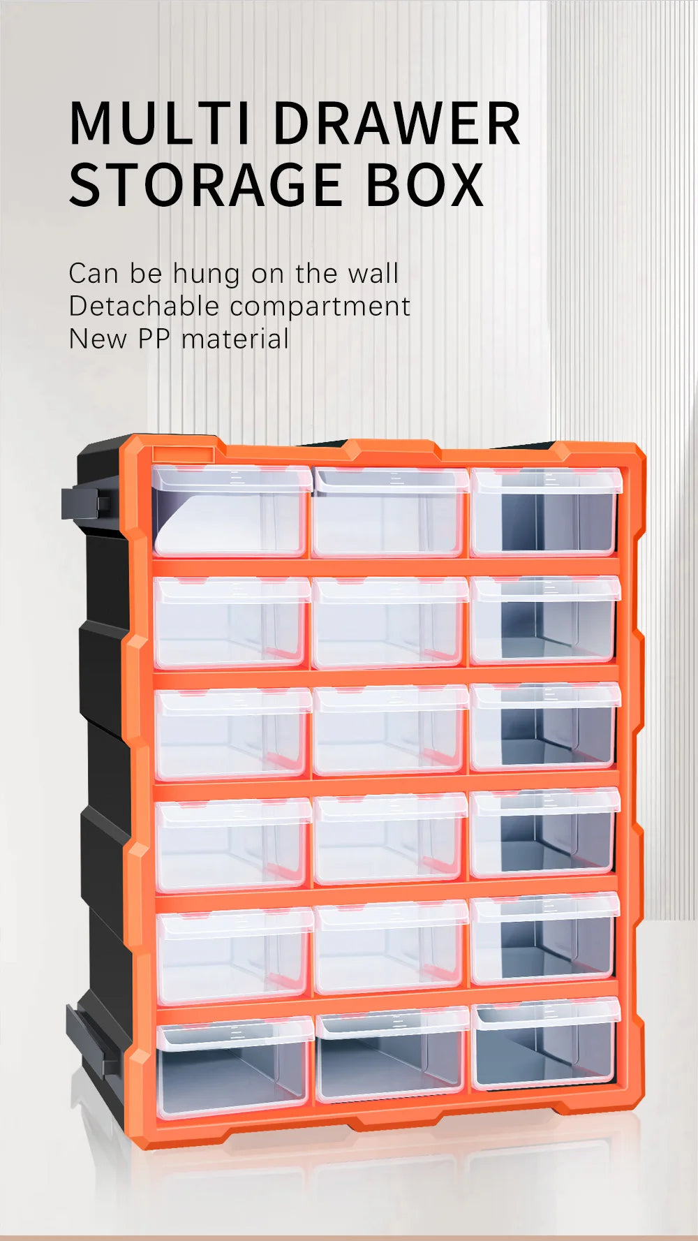 AIRAJ Multi-Drawer Storage Organizer - 18 Slots, Plastic Parts & Crafts Cabinet for Desk or Wall Mount, Ideal for Hardware, Bead