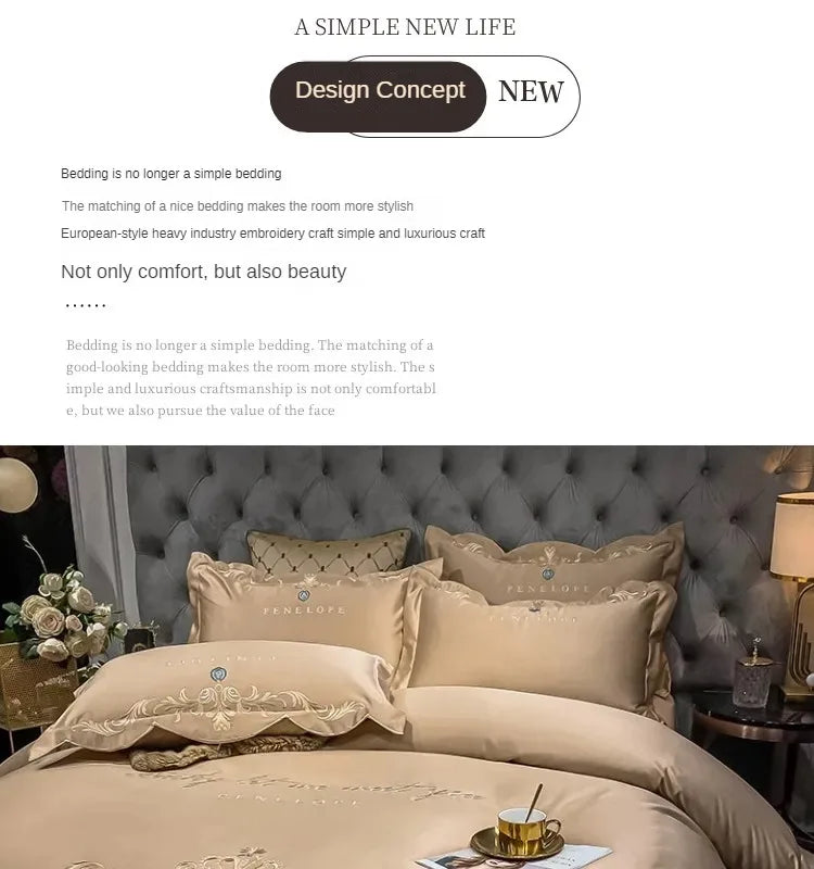 Luxury European-Style 100% Cotton 4-Piece Bedding Set