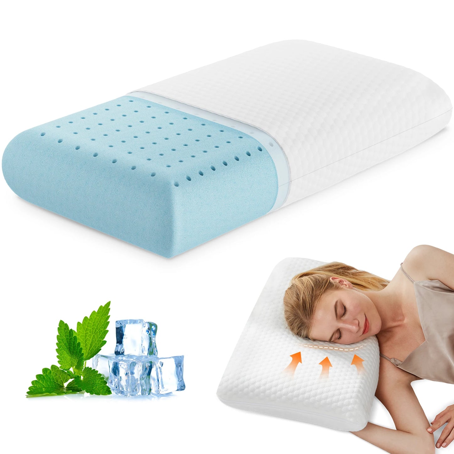 JHK Memory Foam Pillows Standard Size Neck Pillow Ventilated Cooling Bed Pillow with Removable Washable Cover Ultimate Comfort