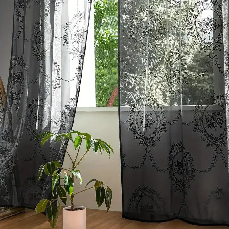 French-Style Romantic Lace Curtain | Floral Pattern Window Panel
