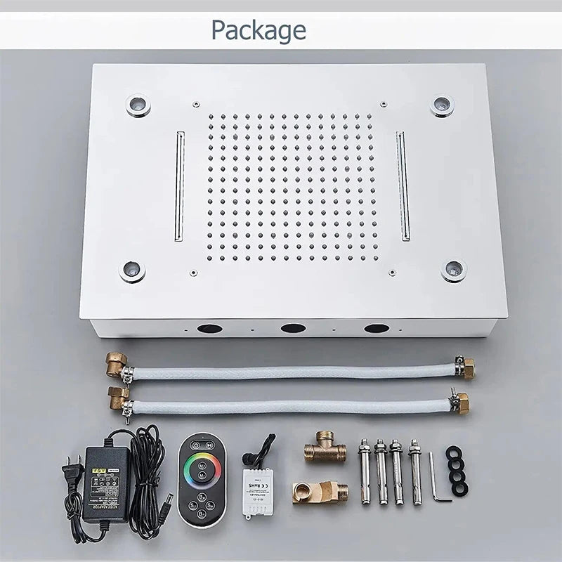 Stainless Steel Brushed Ceiling Shower Head With LED Lights