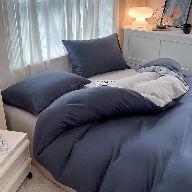 4-Piece Soft Brushed Duvet Cover Set . Solid Color Bedding