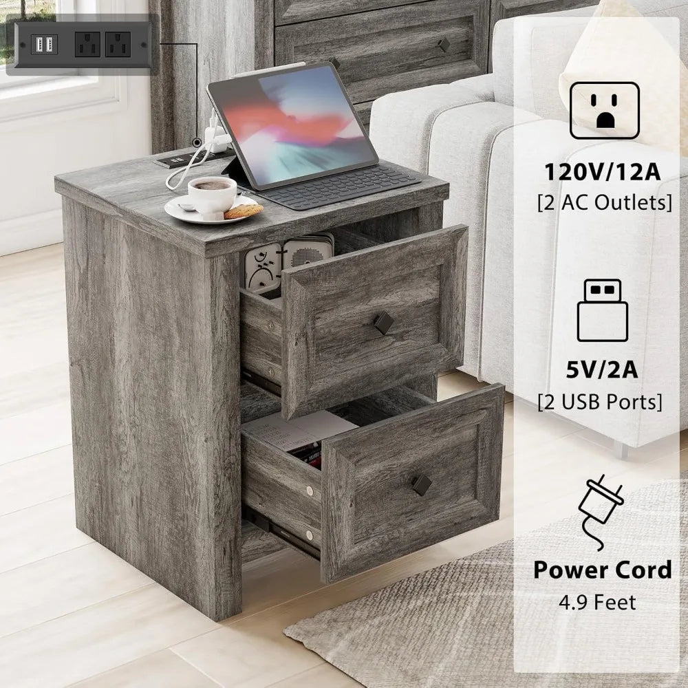 4 Pieces Farmhouse Bedroom Furniture Set, 1 X 5 Drawer Dresser, 1 X Rustic 6 Drawer Storage Dresser, Nightstand Set of 2 with Ch