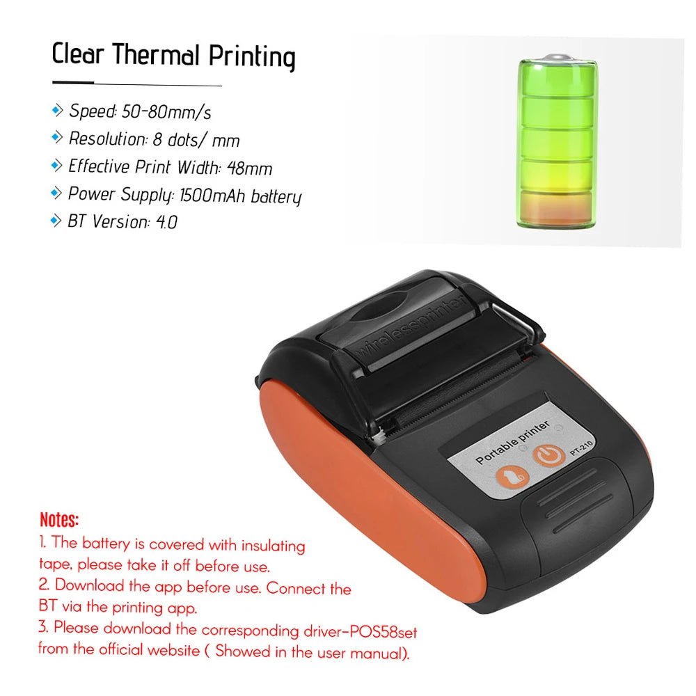 【New】GOOJPRT PT-210 Portable Thermal Printer Handheld 58mm Receipt Printer for Retail Stores Restaurants Factories Logistics