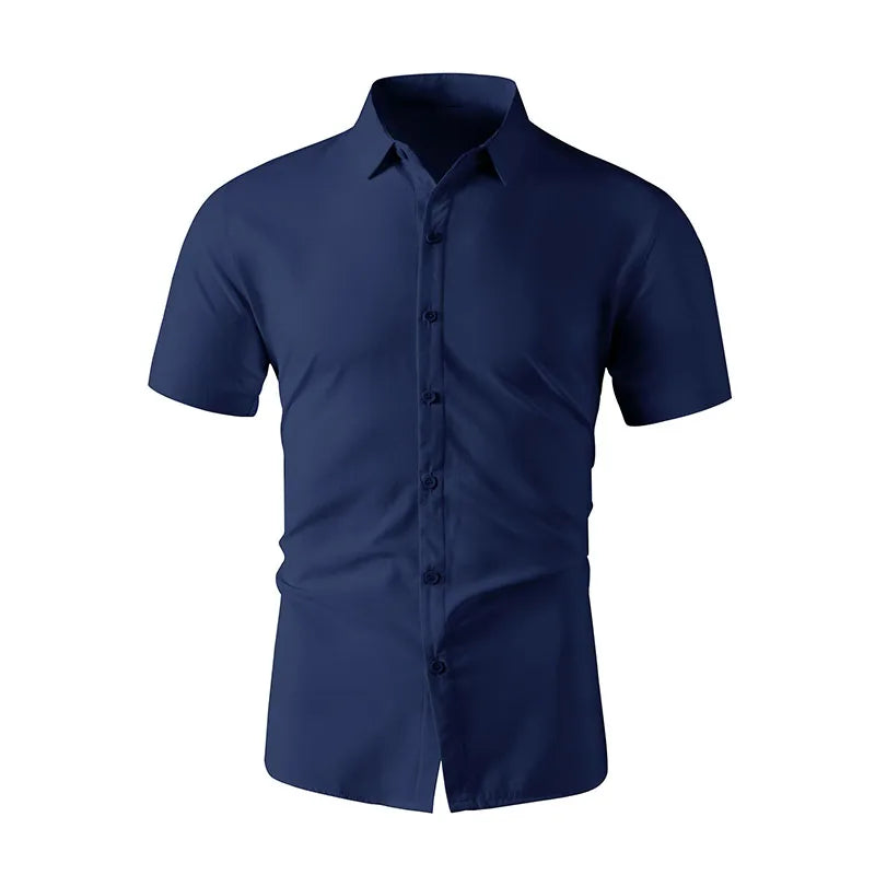 Men’s Business Casual Short Sleeve Shirt .Solid Color Summer Button Down