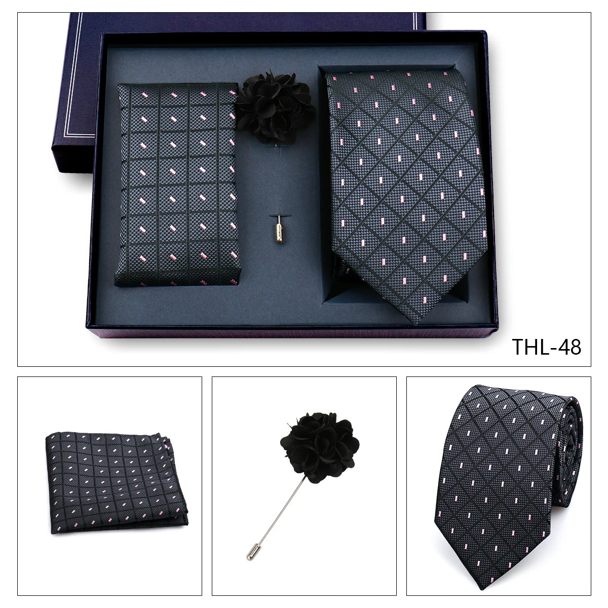 Luxury Men’s Paisley Necktie Gift Set. Silk Tie, Pocket Square, Cufflinks & Gift Box for Weddings & Business