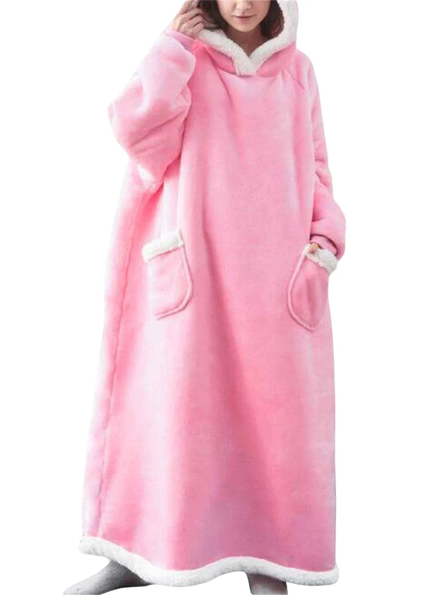 Wearable Blanket Hoodie Long Sleeve Hooded Blanket Oversized Loungewear with Pockets